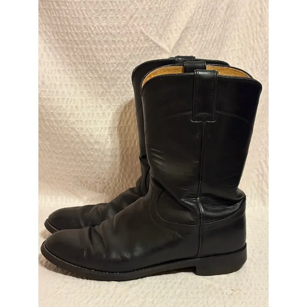 Justin 3133 Black Leather Ropers Men’s 8EE Vibram Sole Western Boots Mexico